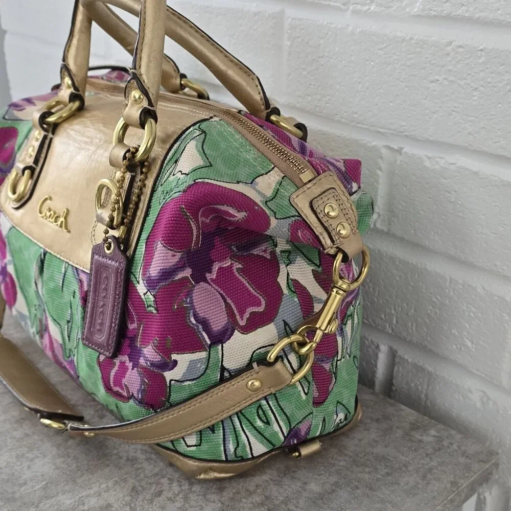 Coach F16177 Sabrina Floral Satchel Bag Gold Hardware Detachable Strap